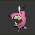 Pink Cartoon Creature With Big Eyes Long Ears Open Mouth And Teeth In 3D Style
