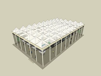 Modern Sales Office Building With Geometric White Canopy Roof And Column Supports 3d model