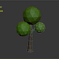 Low Poly Style Tree With Three Green Canopies And Brown Trunk