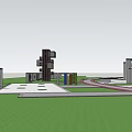 Modern Tourist Center With Scenic Plaza Swimming Pool Landscaped Steps And Green Lawn