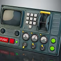 Vintage Control Panel With Screen Buttons Knobs Gauges Red PUSH Button And Green Indicator Lights