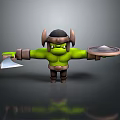 Green Skinned Orc Warrior With Horned Helmet Holding Axe And Shield 3d model