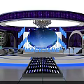 Modern Stage Design With Circular Structure Purple Blue Lighting And Starry Screen 3d model