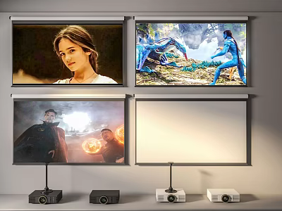 Projection Monitoring System With Multiple Projection Screens And Projectors Showing Various Displays 3d model