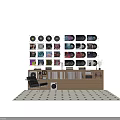 White Speaker With Vinyl Records Wall Display Wooden Cabinet And Black Chair Setup