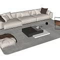 Modern Beige Sofa and Black Coffee Table Set with Brown Accent Chair and Rug
