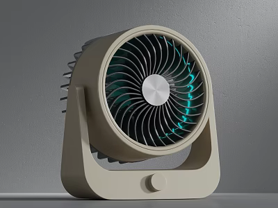 Modern Beige Air Conditioner Fan With Circular Blades And Stand Base 3d model