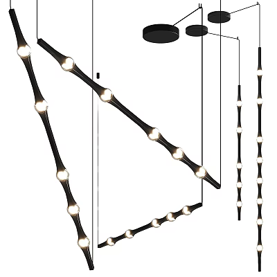 Modern Chandelier with Branch Like Black Rods and Multiple Illuminated Bulbs for Contemporary Interior Spaces 3d model