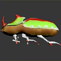 3D Rendered Vibrant Beetle With Green Red Orange Shiny Shell And Transparent Crystal Legs