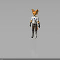 Anthropomorphic Fox Character 3D Model With White Shirt Blue Tie Mask Grey Pants And Gloves