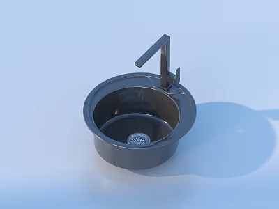 Single Bowl Round Dark Washbasin With Modern Faucet In Sleek Design 3d model