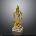 Traditional Yellow And White Pagoda Tower With Intricate Decorations Ornate Base And Spire