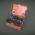 Open Brown Leather Case With Black Handgun And Small Accessories 3d model