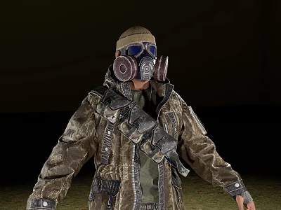Game Movie Character Wearing Camouflage Jacket And Gas Mask With Tactical Gear 3d model
