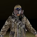 Game Movie Character Wearing Camouflage Jacket And Gas Mask With Tactical Gear