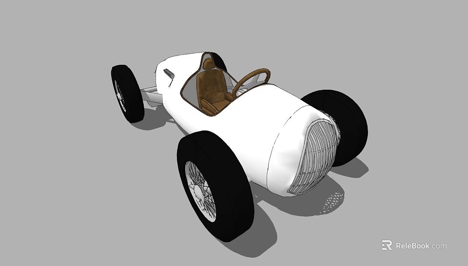 White Electric Toy Car with Black Big Wheels Brown Seat Vintage Racing Style for Kids 3d model 