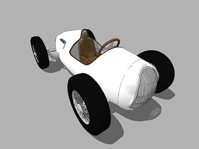 White Electric Toy Car with Black Big Wheels Brown Seat Vintage Racing Style for Kids 3d model