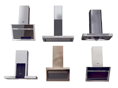 Various Modern Kitchen Range Hood Appliances In Different Stainless Steel Styles 3d model