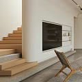 Modern Living Room Interior With White Sofa Wooden Chairs Coffee Table TV Shelves And Rug