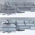 Brown Sectional Sofa with Gray Blanket Multiple Cushions and Side Table Setup 3d model