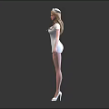 Nurse 3D Model Front Back View White Uniform Red Details High Heels Blonde Hair