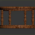 Round Wooden Furniture Table with Intricate Carved Design and Decorative Pillar Supports