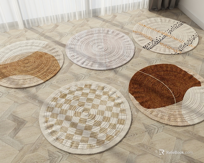 Round Rugs Featuring Various Woven Patterns and Neutral Tones for Home Floors 3d model 