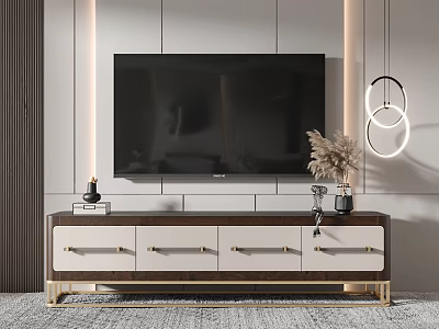 Modern TV Stand With Wooden White Design And Storage Drawers In Living Room 3d model