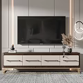 Modern TV Stand With Wooden White Design And Storage Drawers In Living Room