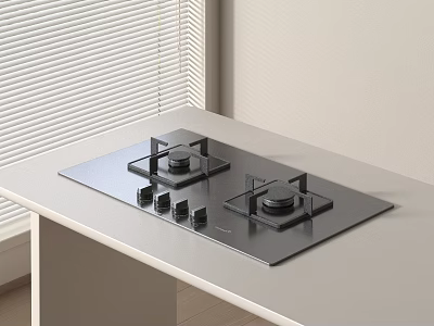 Modern Sleek Gas Stove With Control Knobs On Light Countertop In Kitchen 3d model