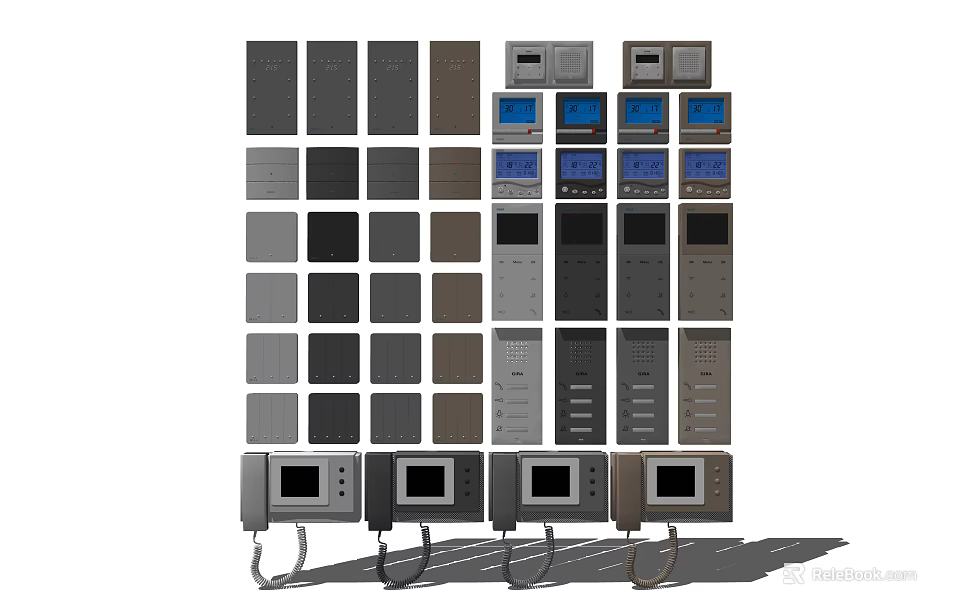 Modern Switch Panels With Various Colors Designs And Digital Display Screens 3d model 
