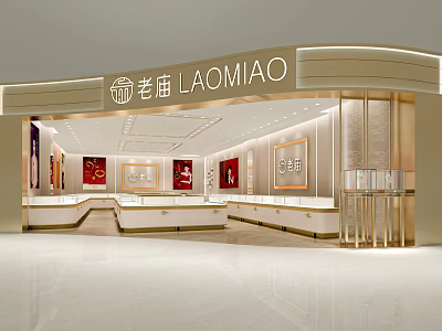 Laomiao Jewelry Store Elegant Interior With Luxury Display Counters And Lighting Design 3d model