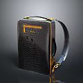 Stylish Black Shoulder Bag Daily Use Item with Crocodile Texture Yellow Trim and Metal Hardware
