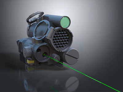 Tactical Rifle Scope With Green Laser Sight And Adjustable Lens Components 3d model