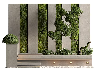 Modern Vertical Living Plant Wall With Round Potted Plant And Steps Lighting 3d model