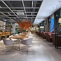 Modern Restaurant Interior Design With Chandelier Dining Tables And Decorative Tree 3d model