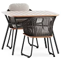 Modern Rattan Dining Table Set With Comfortable Armchairs And Wooden Square Tabletop