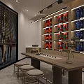 Neat Tobacco and Liquor Store Interior with Shelves Displaying Diverse Wine and Tobacco Products