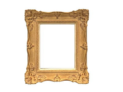 Golden Ornate Picture Frame Featuring Intricately Carved Decorative Borders And Elegant Design 3d model