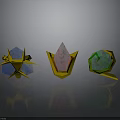 Wood Stone Crafted Colorful Gemstone Ornaments With Golden Base And Reflections