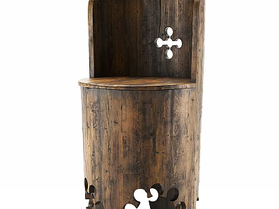 Vintage Wooden Single Chair With Rustic Carved Details And Hollow Patterns Design 3d model