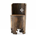 Vintage Wooden Single Chair With Rustic Carved Details And Hollow Patterns Design