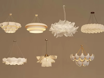 Various Petal Shaped White Chandeliers With Layered Designs And Gold Metal Accents 3d model