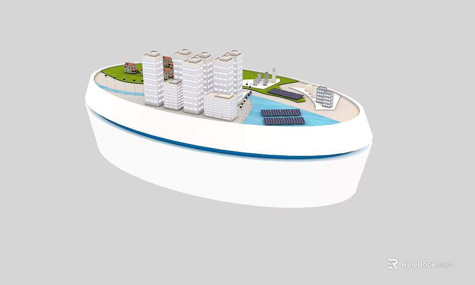 Commercial Equipment Model With High Rise Buildings Solar Panels And Water Area 3d model 