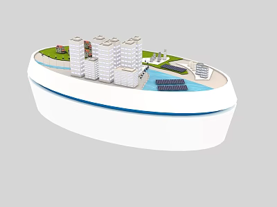 Commercial Equipment Model With High Rise Buildings Solar Panels And Water Area 3d model
