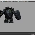 Stone Golem Game Movie Character With Moss Covered Body Stone Face And Shield