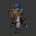 Colorful Fantasy Armored Character With Blue Feather Helmet Red Face And Sword