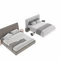 Modern Double Bed With Tufted Beige Headboard White Sheets Gray Blanket And Decorative Pillows