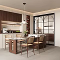 French Middle Style Restaurant Island Table Restaurant Open Restaurant Sideboard Dining Table and Chair Combination Dining Chair Chandelier Island Table 3d model