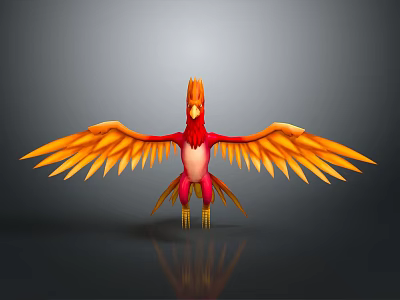 Vibrant Red and Orange Phoenix with Spread Wings in Detailed 3D Rendering 3d model